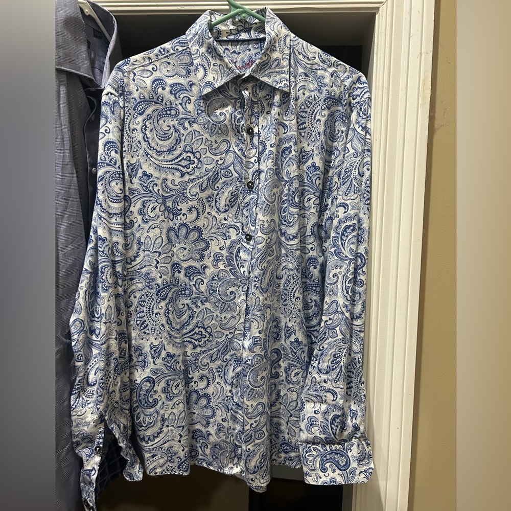 Tasso Elba Blue and White Paisley Dress Shirt